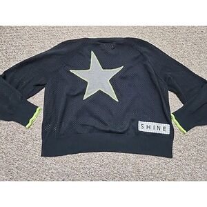 Women's WISPR Black And Neon Green Star Shine Cardigan Sweater Size XL
